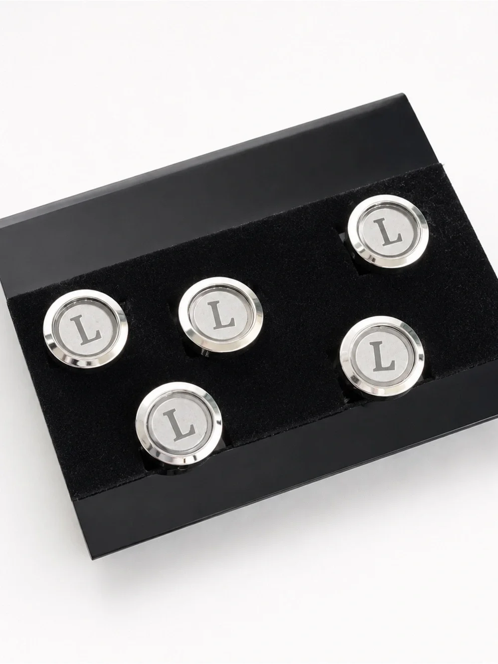 Vintage Silver-Tone “L” Monogram Cufflink & Shirt Stud Set